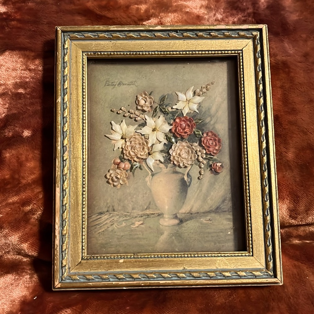 Framed Vintage Micro Seashell Signed Art Print
